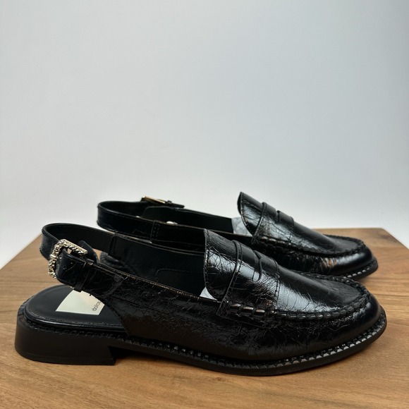 New Womens Dolce Vita Hardi Black Crinkle Patent Leather Loafer Shoes Sz 7.5 M - Picture 1 of 8